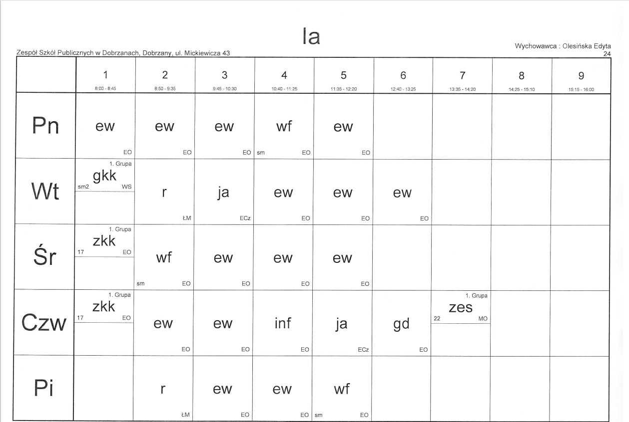 Plan lekcji szkoły podstawowej - 2 półrocze 2022/2023 - Galeria - ZSP