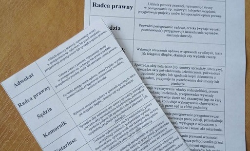 Kartki z zawodami prawniczymi.